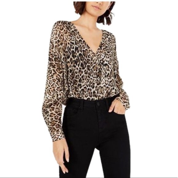 Leyden Tops - NWT LEYDEN | Leopard-Print Dolman-Sleeve Bodysuit - Medium